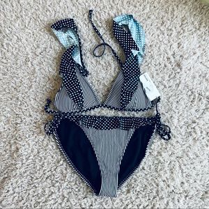 Kenzie 2 Piece Bikini Set Black White Dots Swim Set Size M & XL NWT